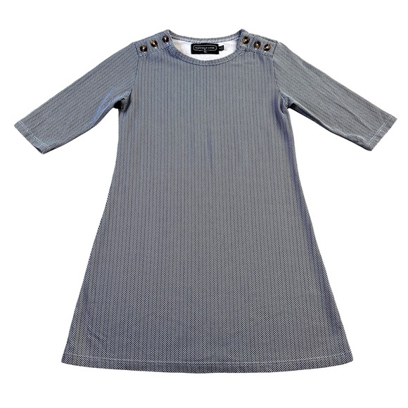 Duffield Lane Other - Duffield Lane Girls Navy White Herringbone Button Shoulder A-Line Dress Size 8